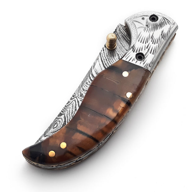 (Custom Handmade Folding Knife (Woolly Mammoth Handle)