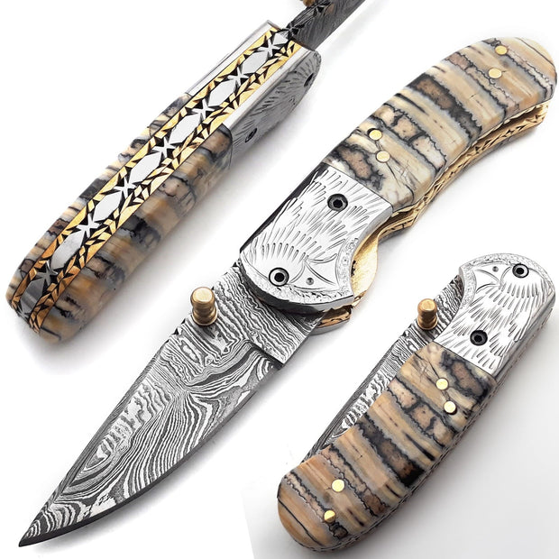 Custom Handmade Folding Knife (Woolly Mammoth Handle)