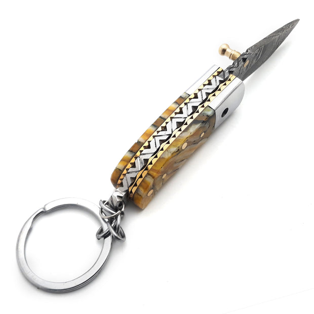 Custom Handmade Folding Knife Key Chain (Woolly Mammoth Handle)