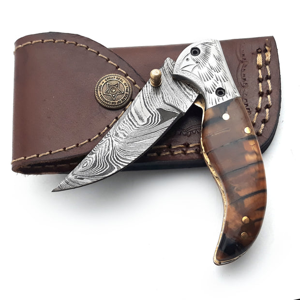 (Custom Handmade Folding Knife (Woolly Mammoth Handle)
