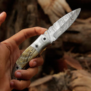 Custom Handmade Folding Knife / Pocket Knife (Ram Horn Handle )