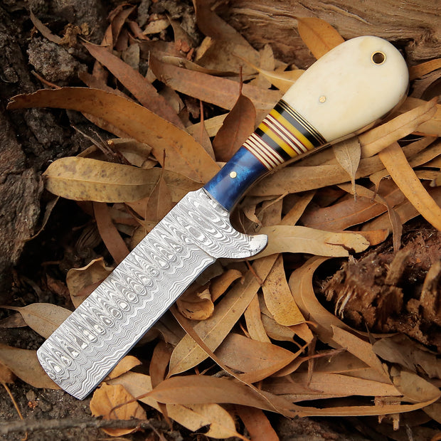 Handmade Damascus Fixed Blade Knife(Wood Handle)