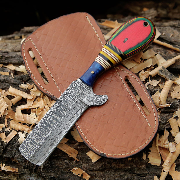 Handmade Damascus Fixed Blade Knife(Camel Bone & Wood Handle)